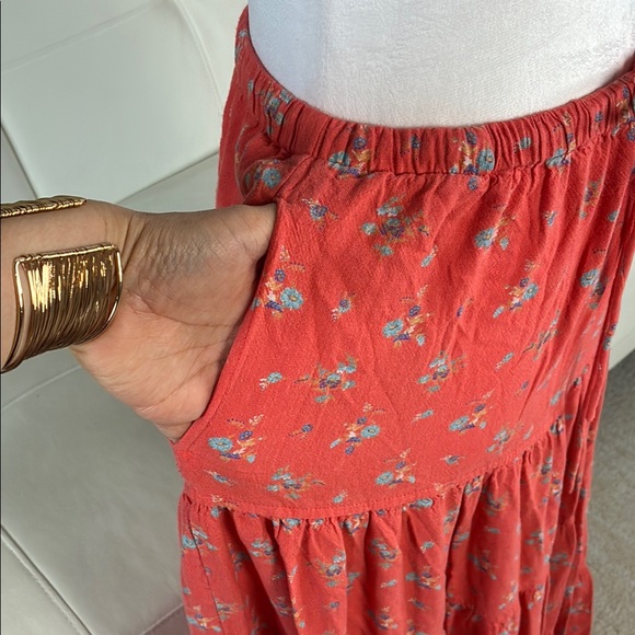 Free People NOVA Coral Floral Tiered Maxi Skirt - Elastic Waist with Drawstring - Picture 6 of 13
